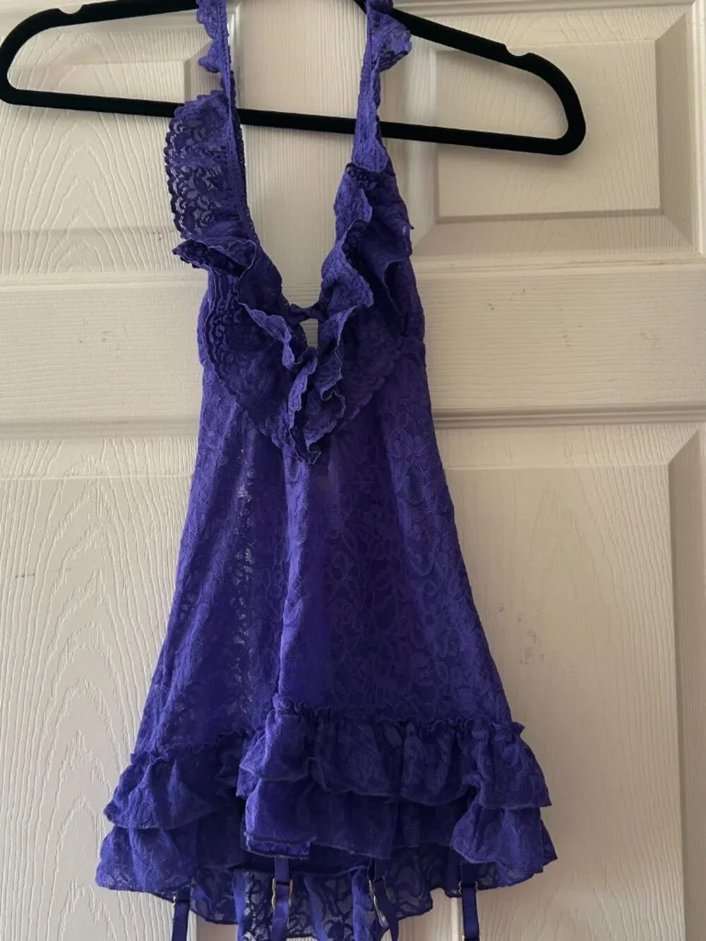 Victorias Secret The Lacie Sheer Lace Halter Babydoll Lingerie Purple Size Small